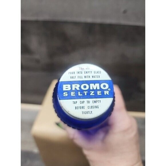 Vintage Cobalt Blue Bromo Seltzer Bottle W Cap 6 inch - Picture 2 of 5
